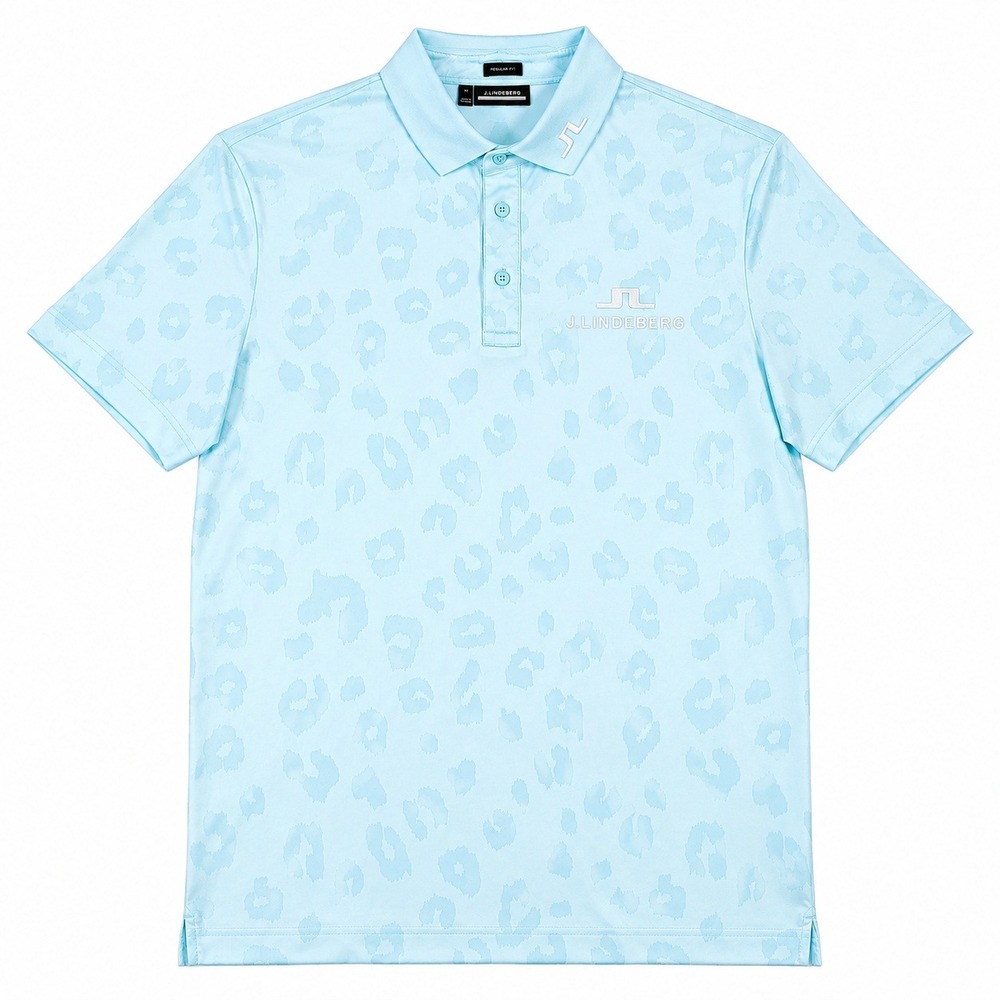 J.Lindeberg Mat Tour Golf Polo Mens M Blue Tonal Leopard Print Performance Golf